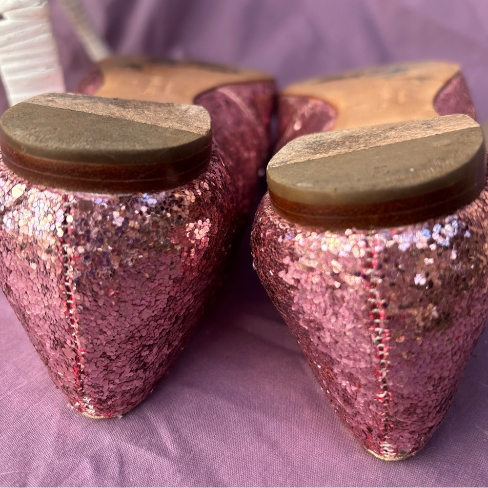 Kate Spade New York PINK GLITTER Loafers Slip-On Flats Barbie Flats 6 M Leather - Picture 5 of 9